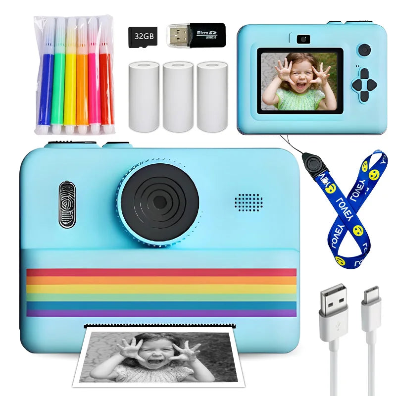 Cámara digital para niños con impresora instantánea, miniimpresora, pantalla de 2,8 pulgadas, vídeo, impresora térmica portátil, cámara para niños con impresora