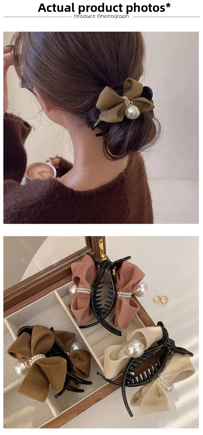 1 morceau d'arc, pince à perles, tempérament, pince requin, accessoire pour cheveux en tissu de Style doux coréen, Accessoires pour cheveux de fille
