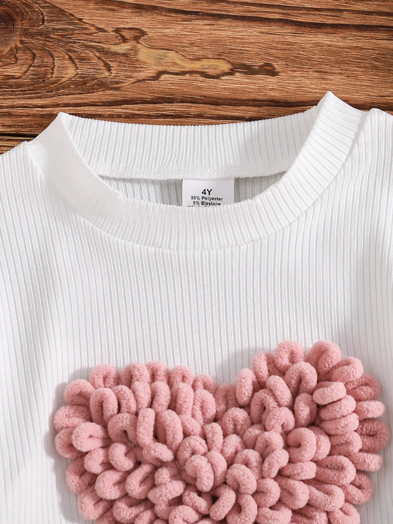 Ensemble 2 pièces pour filles — haut manches lanternes col rond motif cœur, jupe rose à nœud, printemps automne