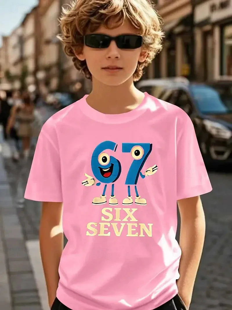 Nouveau T-shirt d'été 2026 pour garçons, motif 'Brain Rot 67 Six Seven' drôle, thème gamer et meme, pour parents et enfants, 6-7 ans, style Y2K