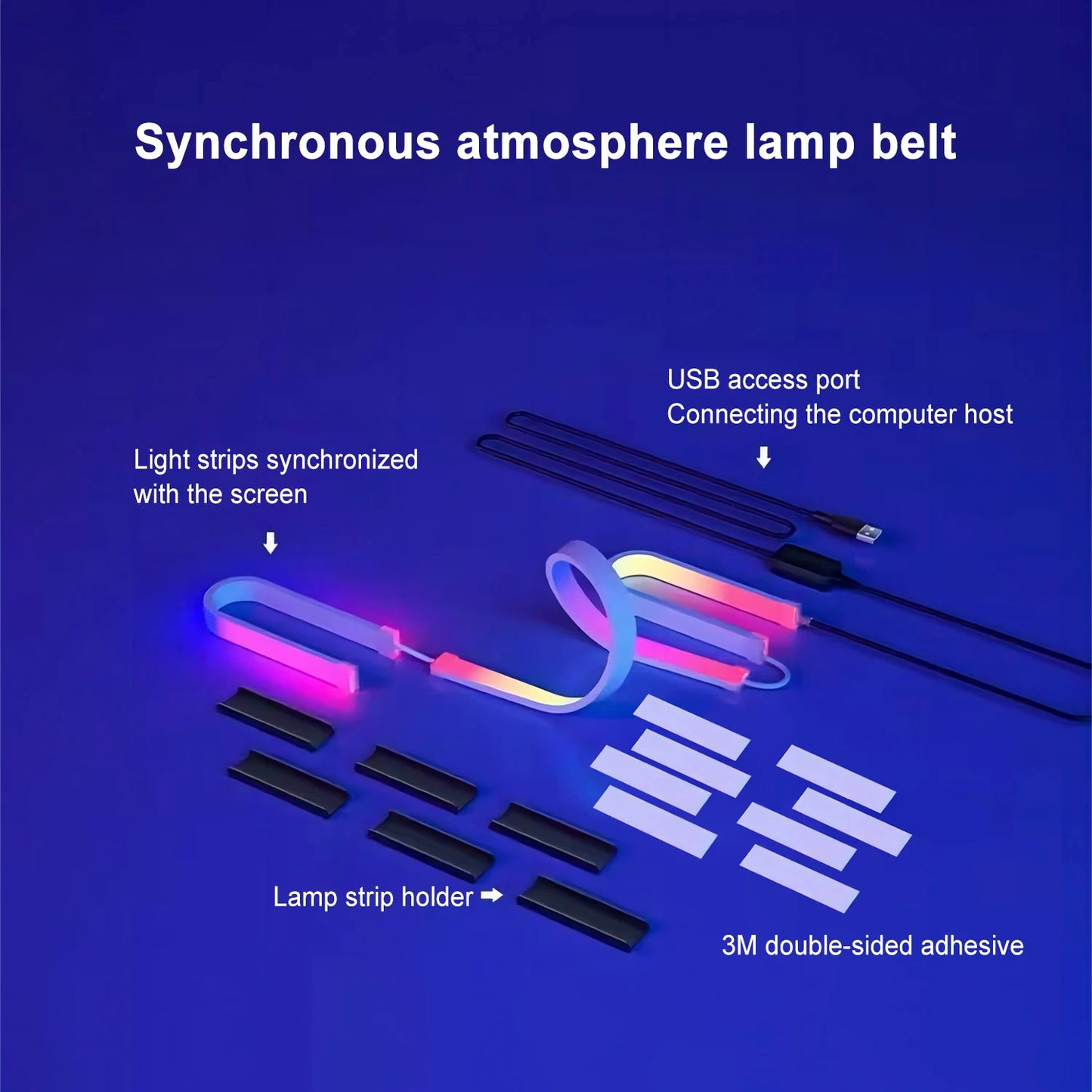 Bande lumineuse LED intelligente pour jeu, moniteur d'ordinateur, rétro-éclairage, synchronisation, barre lumineuse RGB, écran USB, lampe de décoration pour chambre à coucher