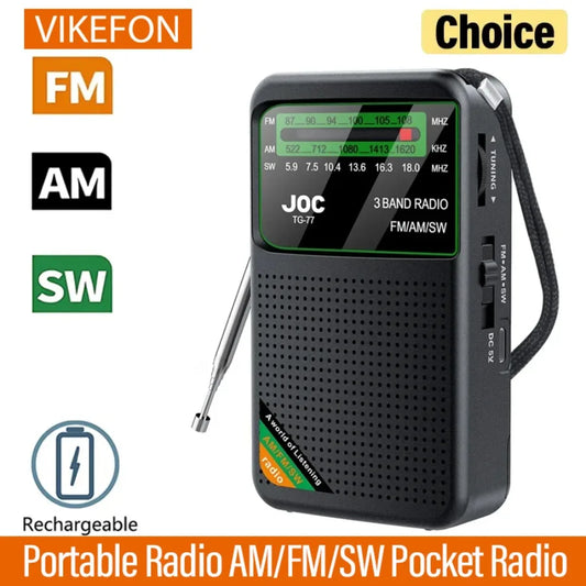 AM/FM/SW Portable Radio, Pocket Radio with Rechargeable Battery, Good Reception, Supports Wired Headphones, Mini FM Receiver