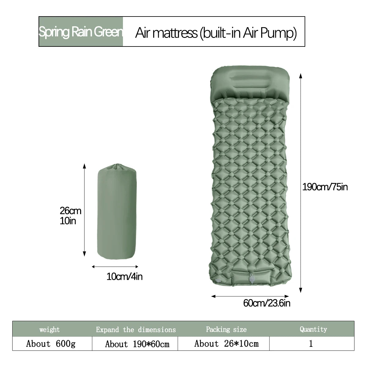 Matelas gonflable de camping en plein air, coussin de couchage avec oreillers, polymères d'air ultralégers, pompe de gonflage intégrée, randonnée