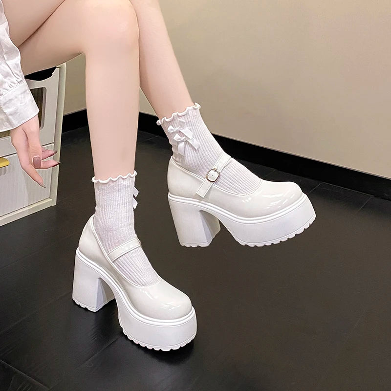 Chaussures Mary Jane noires à talons très hauts pour femme 2026, escarpins gothiques à plateforme épaisse, grande taille, avec boucle de cheville, chaussures de soirée Lolita 42