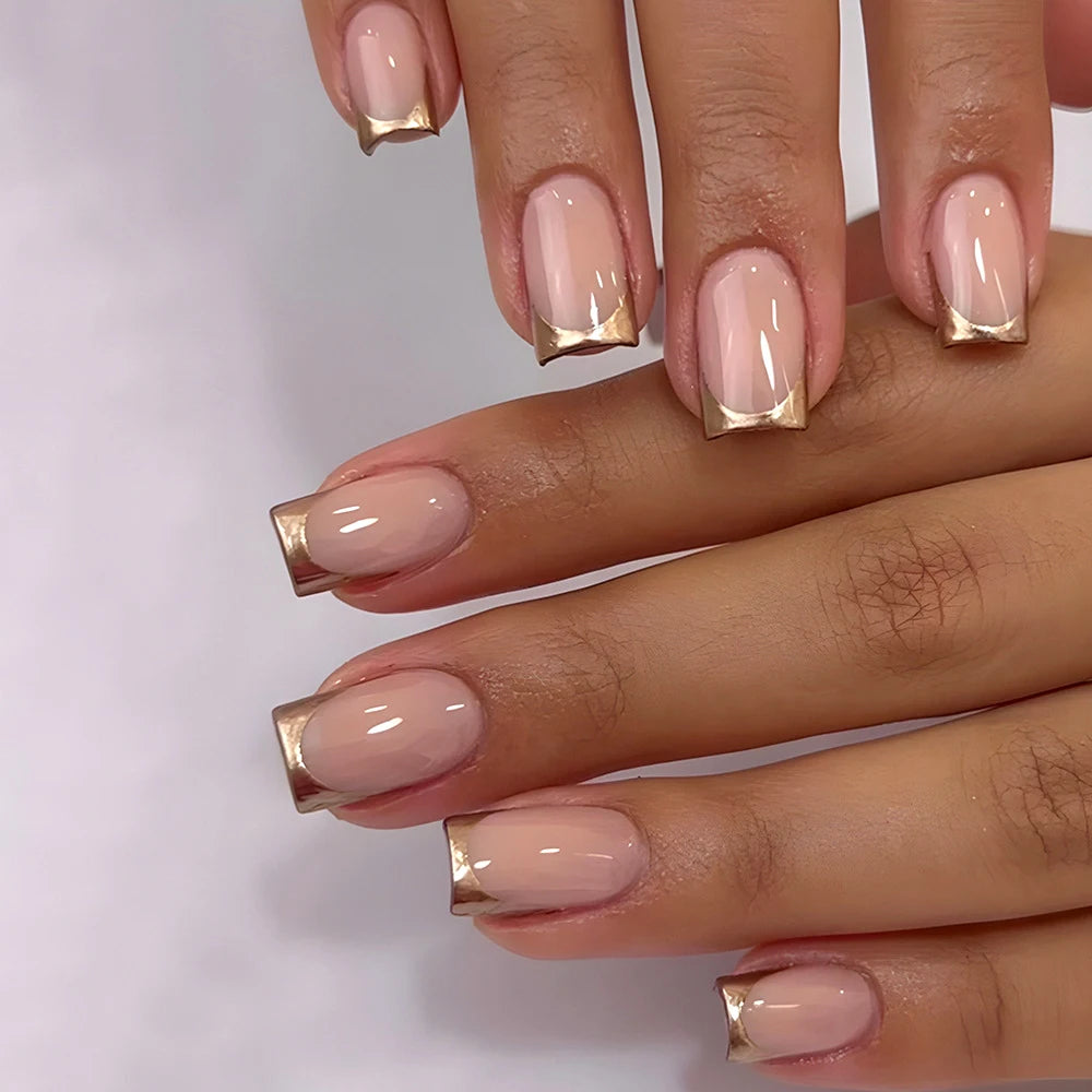 24 pièces/ensemble français rose carré court faux ongles presse sur ongles bord blanc nu rose ongles conseils couverture complète portable pointe française