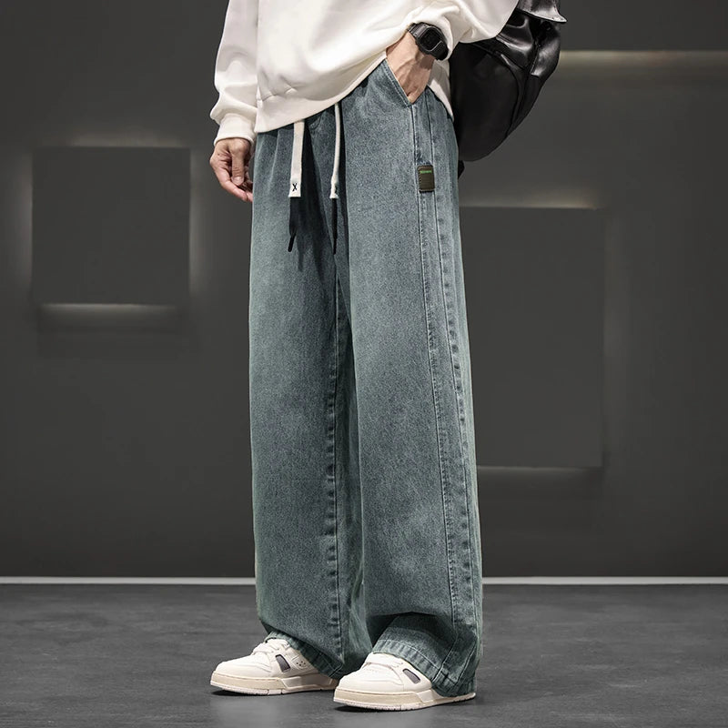 Jean de lavage à jambes larges pour homme, pantalon neutre, couleur unie, ample, décontracté, droit, mode extérieure, grande taille 8xl, nouvelle collection automne
