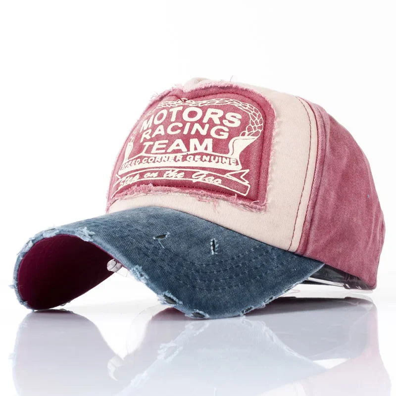 MOTOS estilo Patchwork color vaquero lavado con revestimiento gorra de béisbol Snapback Hip Hop sombrero para protección solar al aire libre