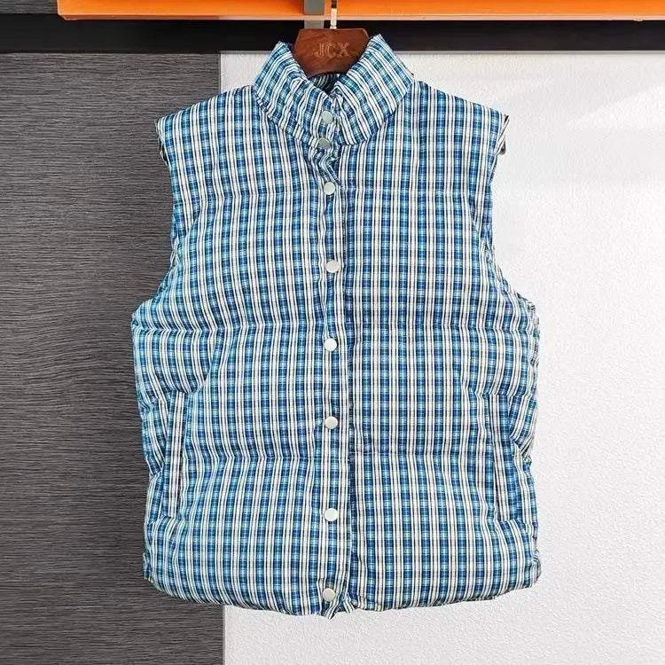 Gilet rembourré en coton pour femmes bleu — style coréen, mode 2025, isolé, demi-saison, chaud, tendance
