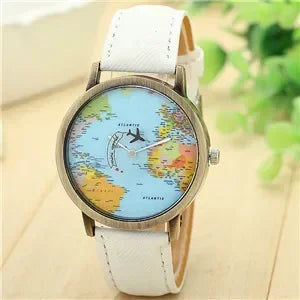 2022 moda mundial mapa del mundo avión mezclilla tela banda casual hombres mujeres relojes de cuarzo reloj regalo Horloges Relógio