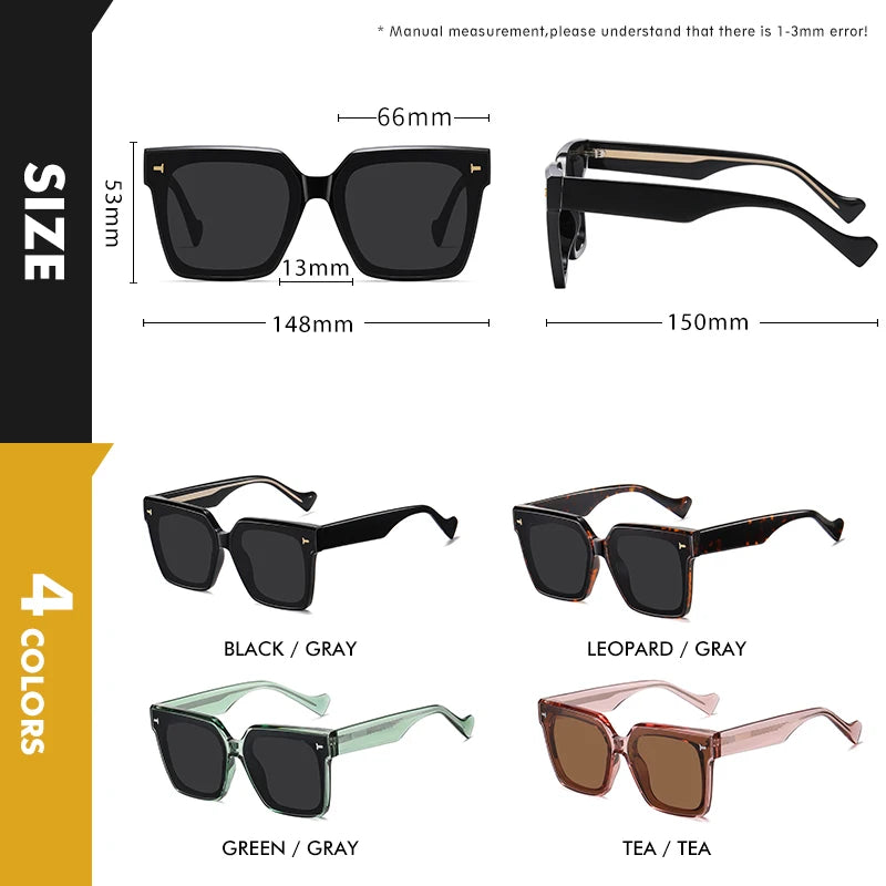 Lunettes de soleil carrées polarisées de qualité supérieure avec rivets en cristal épais pour femmes, lunettes de conduite élégantes surdimensionnées pour hommes, lunette de soleil femme