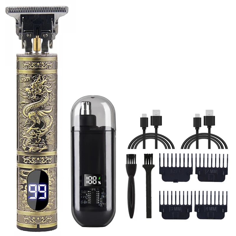 Tondeuse à cheveux électrique vintage pour homme — tondeuse barbe rechargeable, kit nez, cadeau