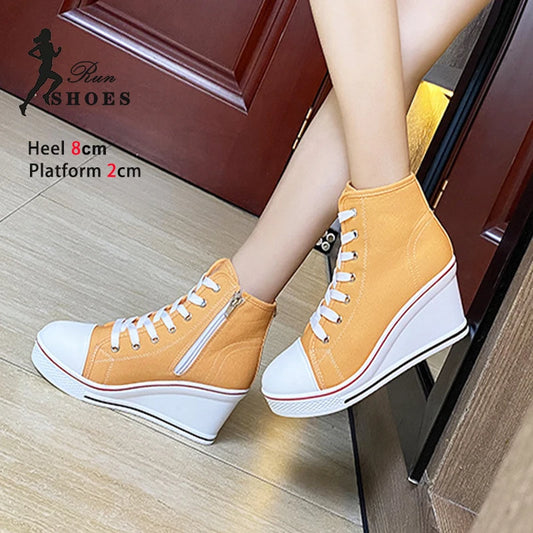 Women's Canvas Sneakers Spring Autumn Lace-up Platform Shoes Women's High Platform Casual Shoes Zapatillas Mujer Chaussure Femme