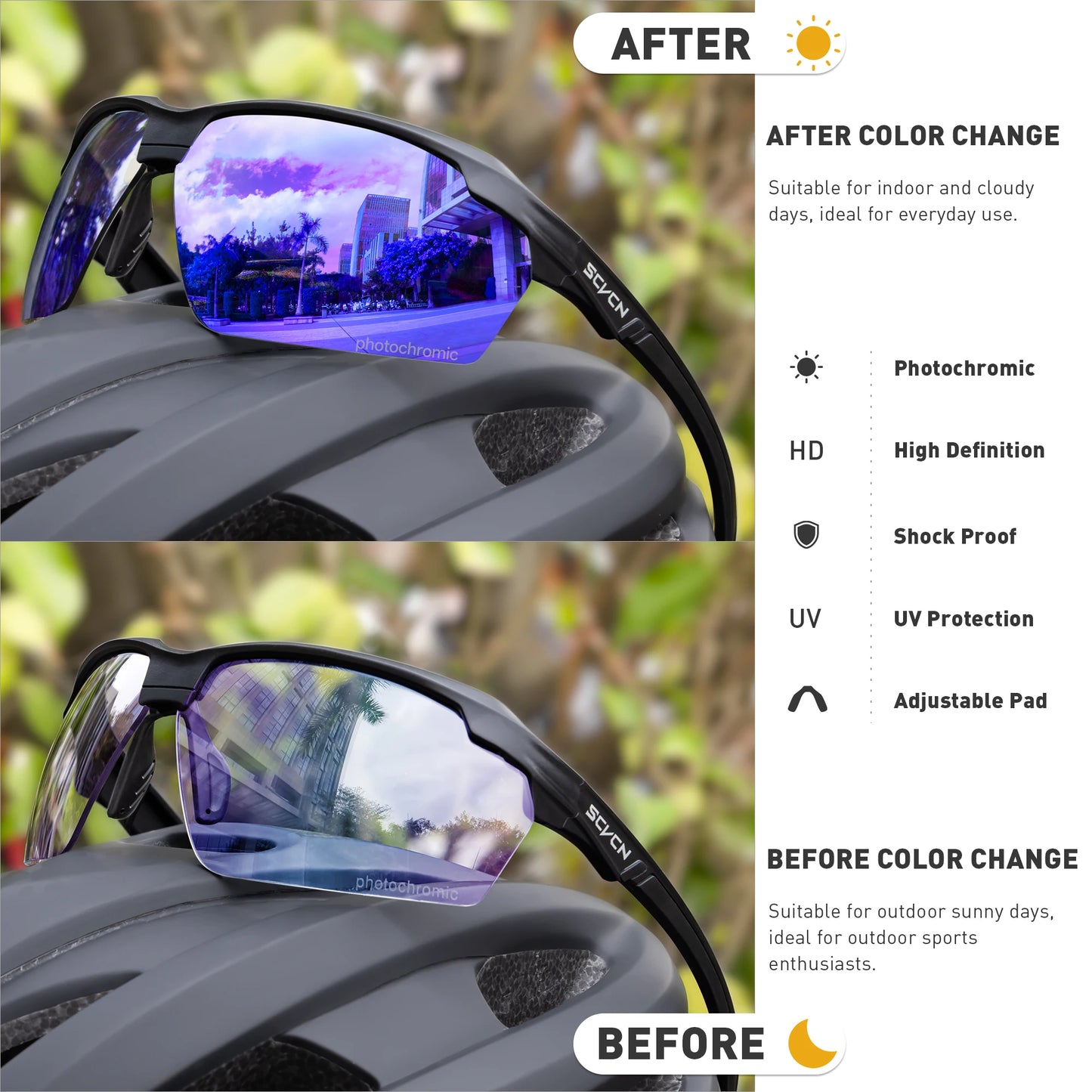 Lunettes de randonnée polarisées SCVCN, lunettes de cyclisme UV400, lunettes de vélo, lunettes de sport de plein air, équipement de course à pied et de camping