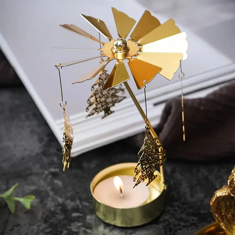 1pc Hot Metal Rotating Candle Holder, Christmas Rotary Candle Holder, Dinner Wedding Party Candlestick, Gift Decoration