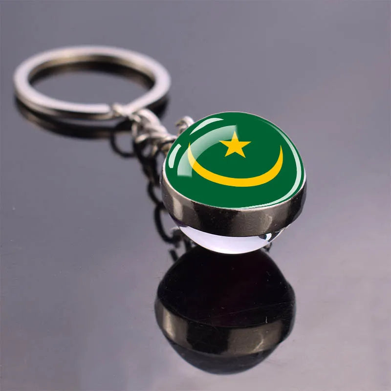 African Flag Keychain, Algeria, Somalia, Tunisia, Morocco, Egypt, National Flag, Double-sided Glass Ball Pendant, Gift