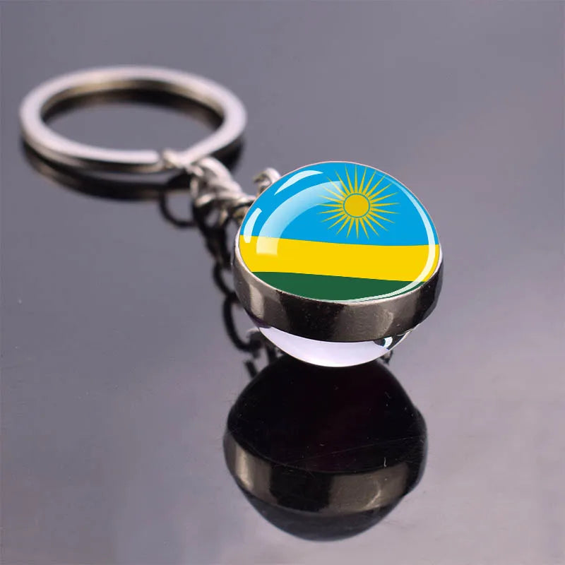 African Flag Keychain, Algeria, Somalia, Tunisia, Morocco, Egypt, National Flag, Double-sided Glass Ball Pendant, Gift