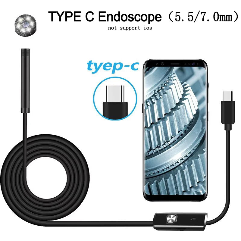 Endoscope Camera TYPE-C 5.5MM 7.0MM, 6 LED Adjustable USB, Android, Flexible Inspection Endoscope Camera for Phone and PC