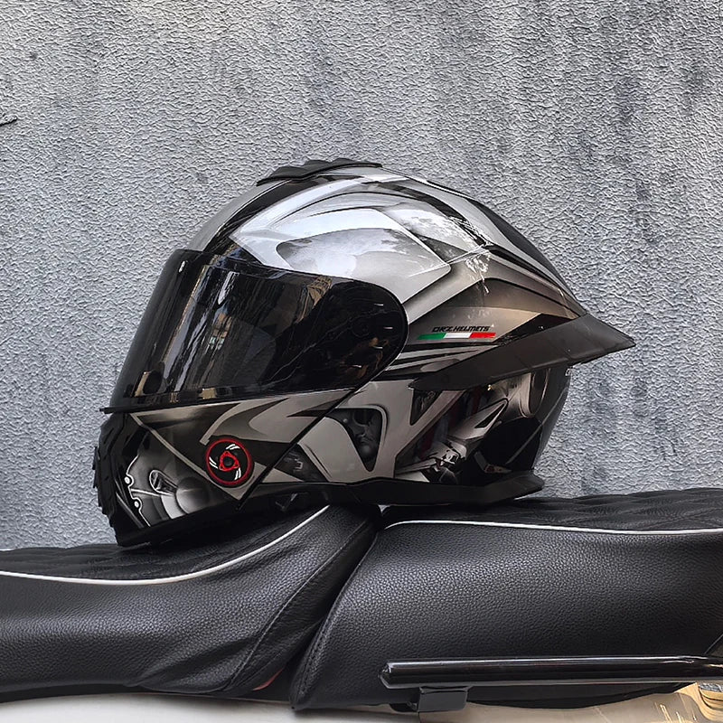 Casque de moto intégral ORZ-B08A, motif Mecha brillant, casque de course, casque de sécurité certifié DOT de Style italien avec Vi teinté
