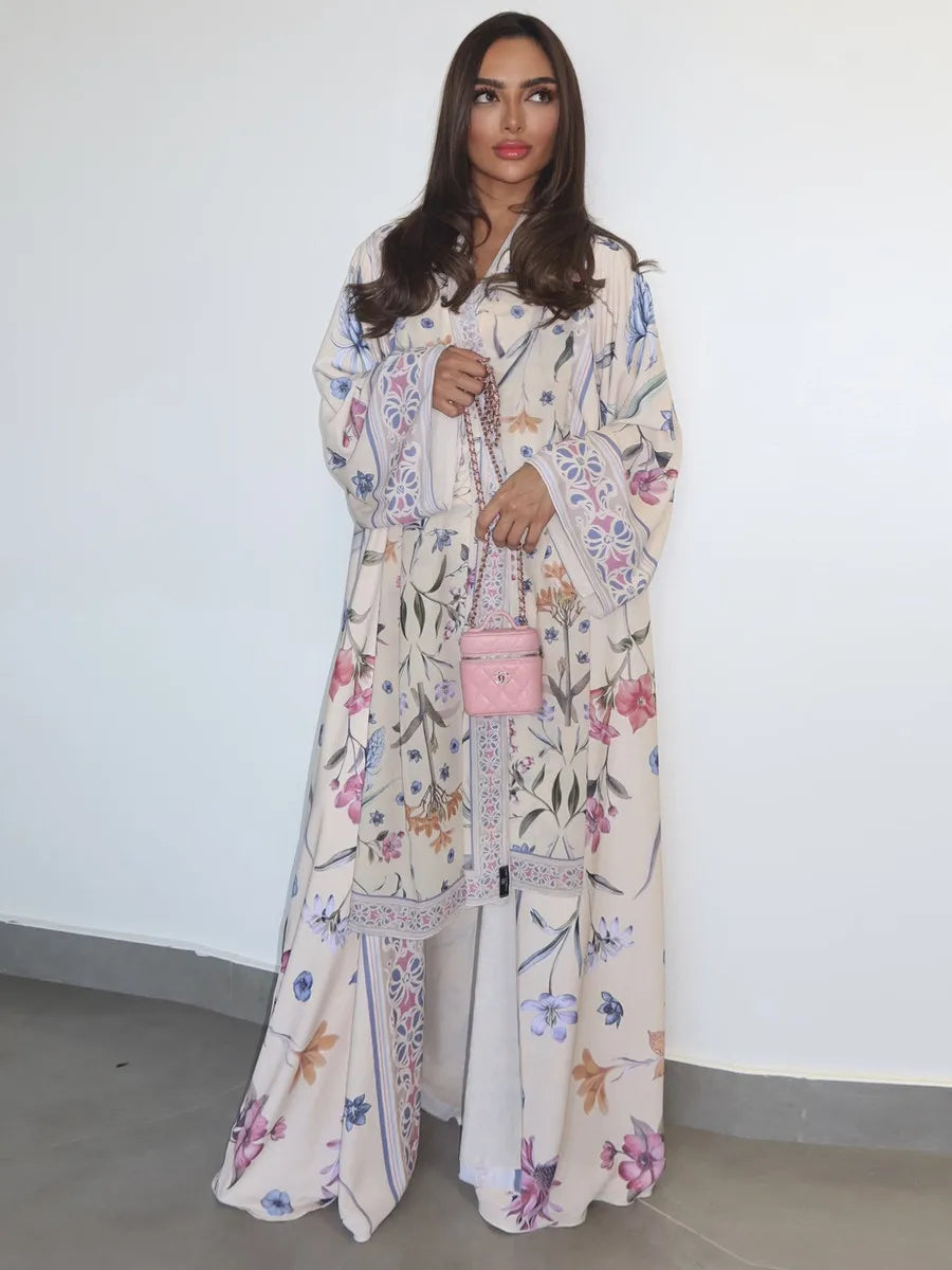 Femmes musulmanes dubaï Abaya luxe imprimé fleuri Kimono Cardigan Hijab Robe longue caftan Ramadan Robe Femme Islam vêtements Kebaya