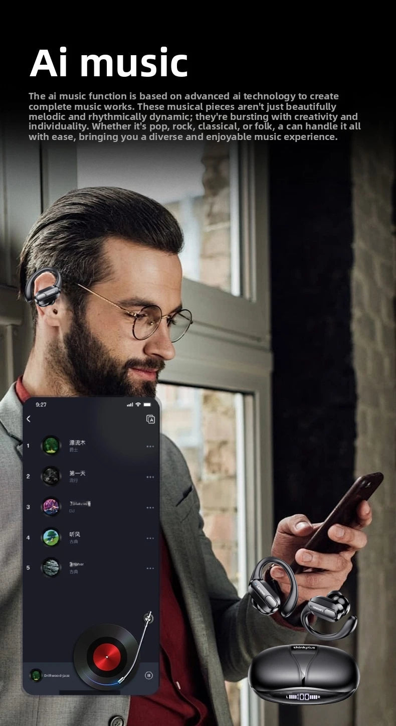 Lenovo XT80 – Auriculares deportivos inalámbricos, con micrófonos, control de botón, pantalla de alimentación LED, sonido estéreo de alta fidelidad, auriculares con traductor de IA