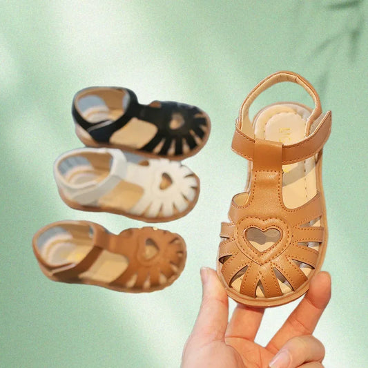 Girls Cute Barefoot Flat Leather Summer Sandals Kids Party Dress Shoes Toddler Children Love Soft Bottom