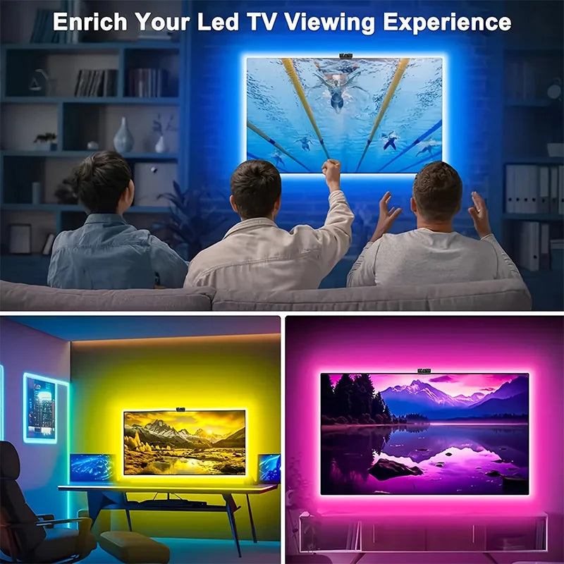 Tira de luces LED RGBIC para TV con cámara, control por aplicación, sincronización de música, luces inteligentes para sala de juegos, iluminación ambiental de 55 a 75 pulgadas