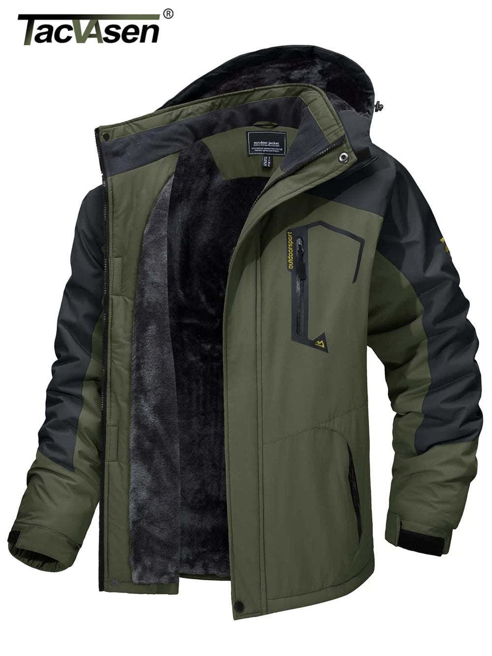 TACVASEN Fleece Lined Mountain Jackets Men Outdoor Hiking Jackets Detachable Hooded Coats Ski Snowboard Parka Winter Outwear