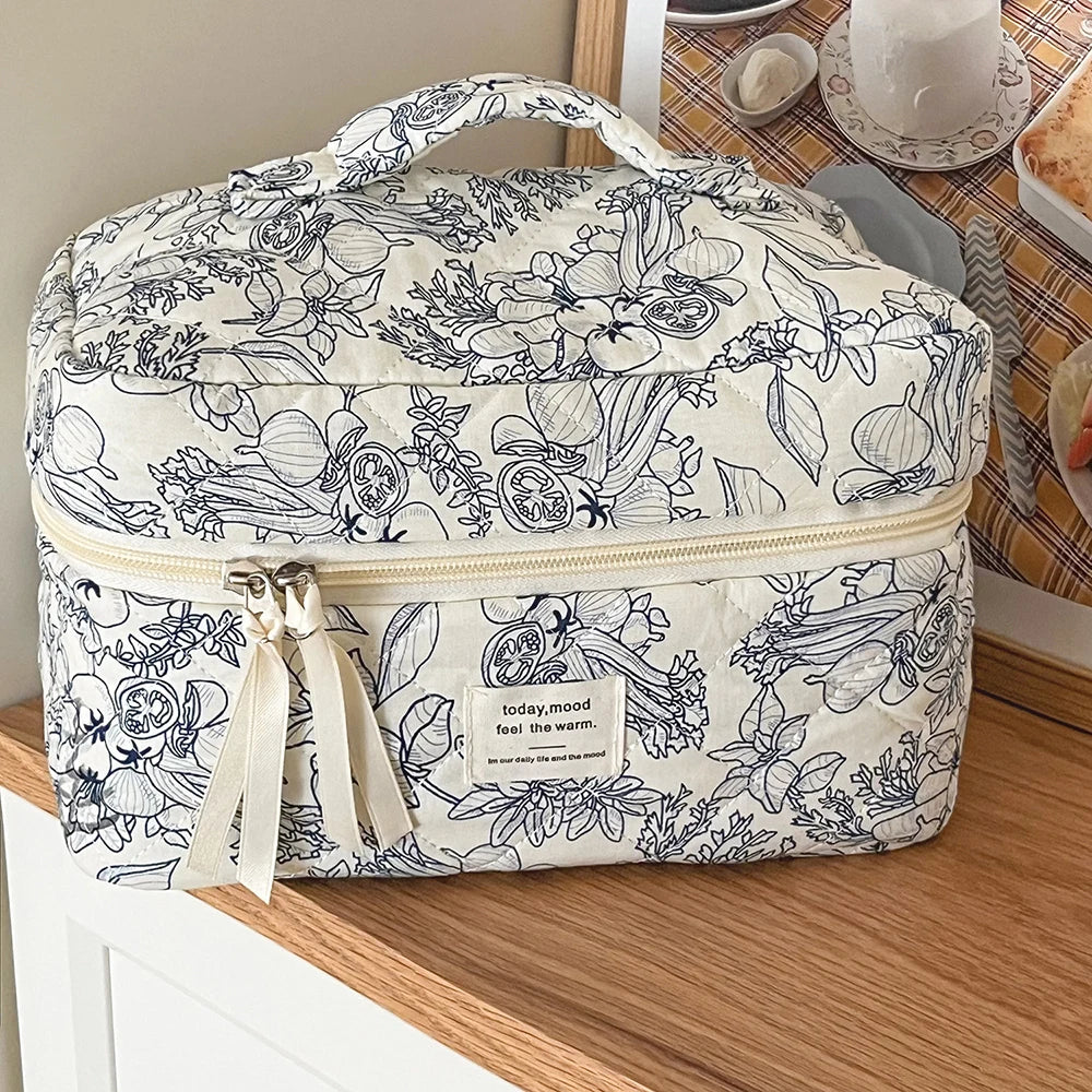 Women's Vintage Floral Handbag, Portable Zipper Cosmetic Bag, Makeup Pouch, Travel Toiletry Bag, Quilted Powders, Wholesale