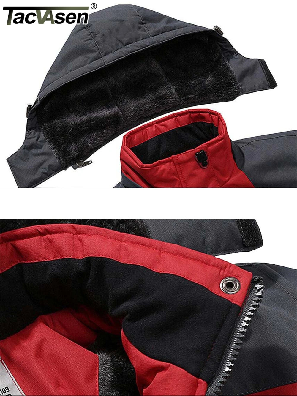 TACVASEN Fleece Lined Mountain Jackets Men Outdoor Hiking Jackets Detachable Hooded Coats Ski Snowboard Parka Winter Outwear