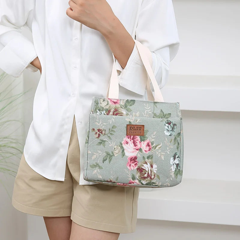 Sac à déjeuner esthétique imprimé Floral, sac à Bento isolé de grande capacité, sac à main isotherme pour l'école, le travail, les voyages et le pique-nique