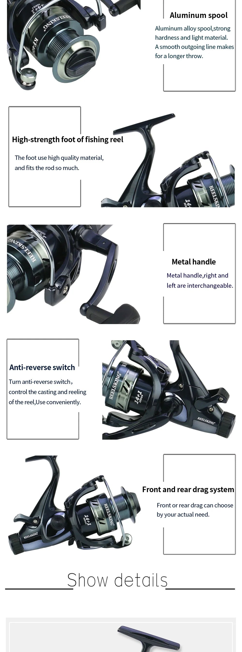 Max 8-25KG glisser 14 + 1 BB carpe avant arrière Double frein moulinet de pêche bobine en métal outils de pêche moulinet de pêche eau salée
