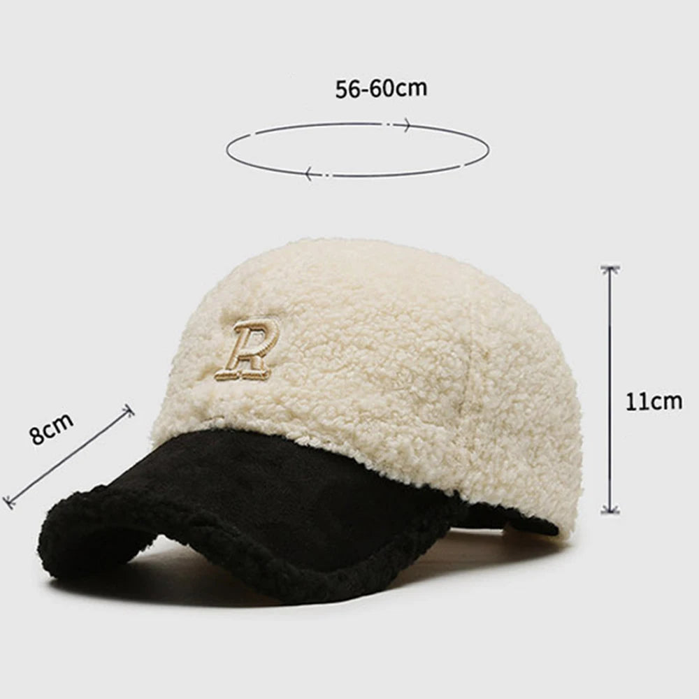Casquette de baseball hiver tendance en laine d'agneau — hommes, femmes, golf, coupe-vent, extérieur