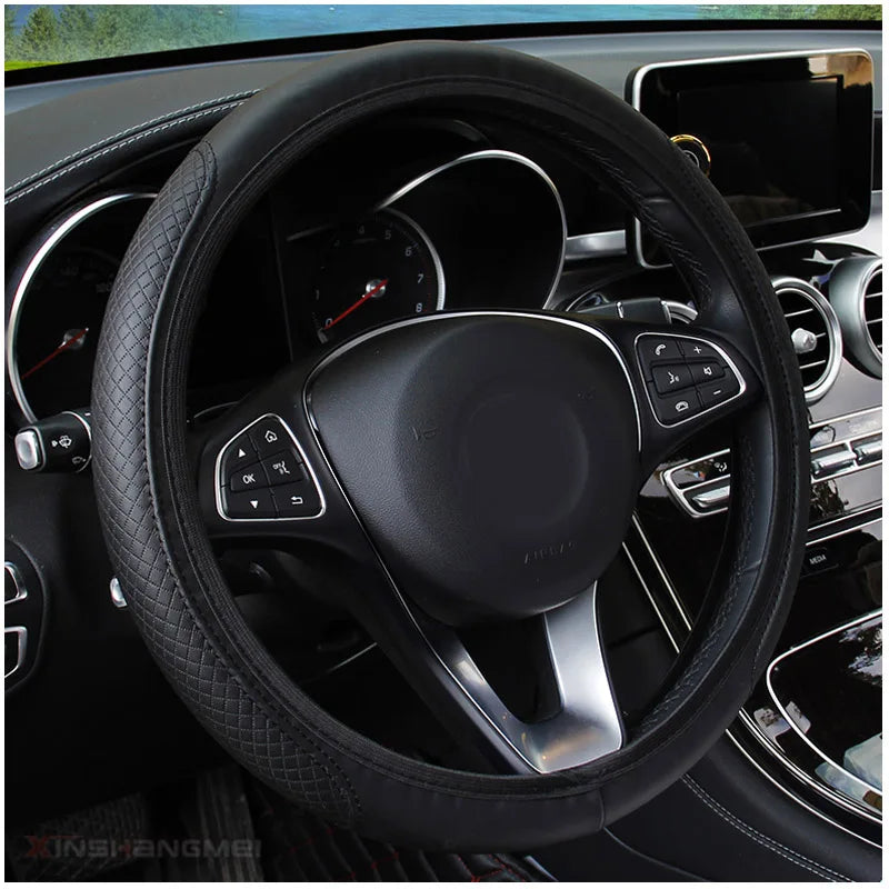 Universal Car Steering Wheel Cover, 37/38cm, Anti-slip, Embossed Leather, Car Styling