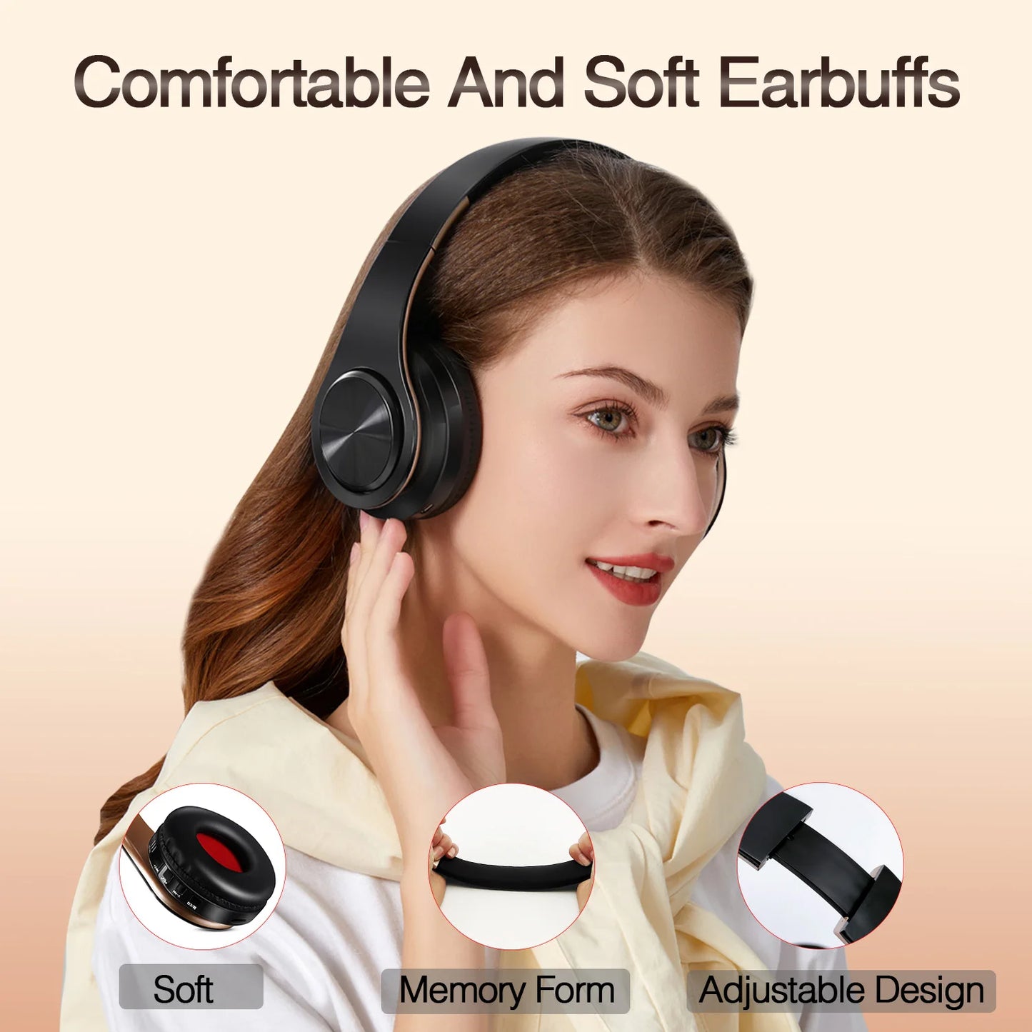 Casque sans fil Bluetooth pour hommes — cadeau doré, stéréo, jeu, micro intégré, universel smartphones