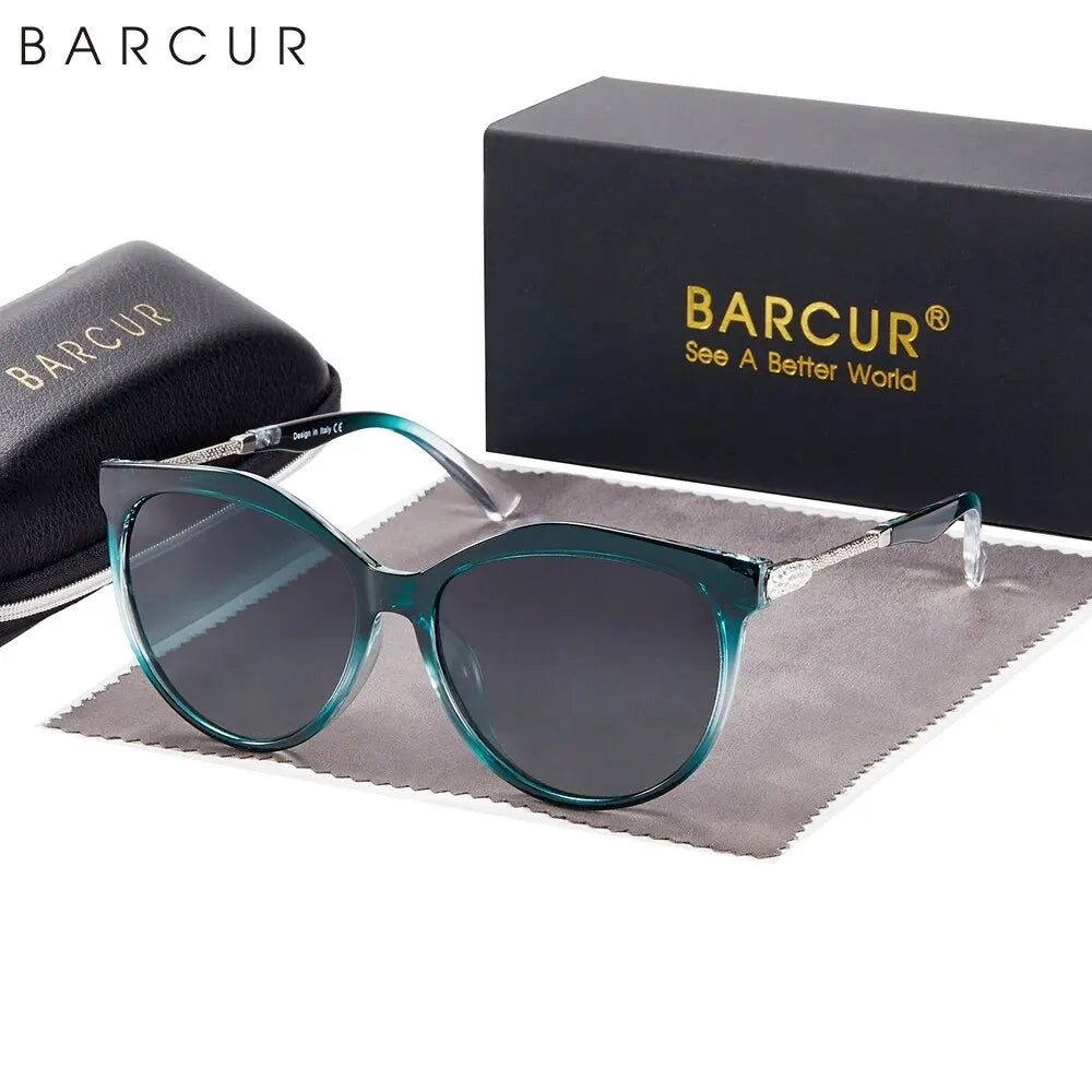 BARCUR Polarized Cat Eye Sunglasses for Women Gradient Round Sunglasses for Women Oculos Lunette De Soleil Femme
