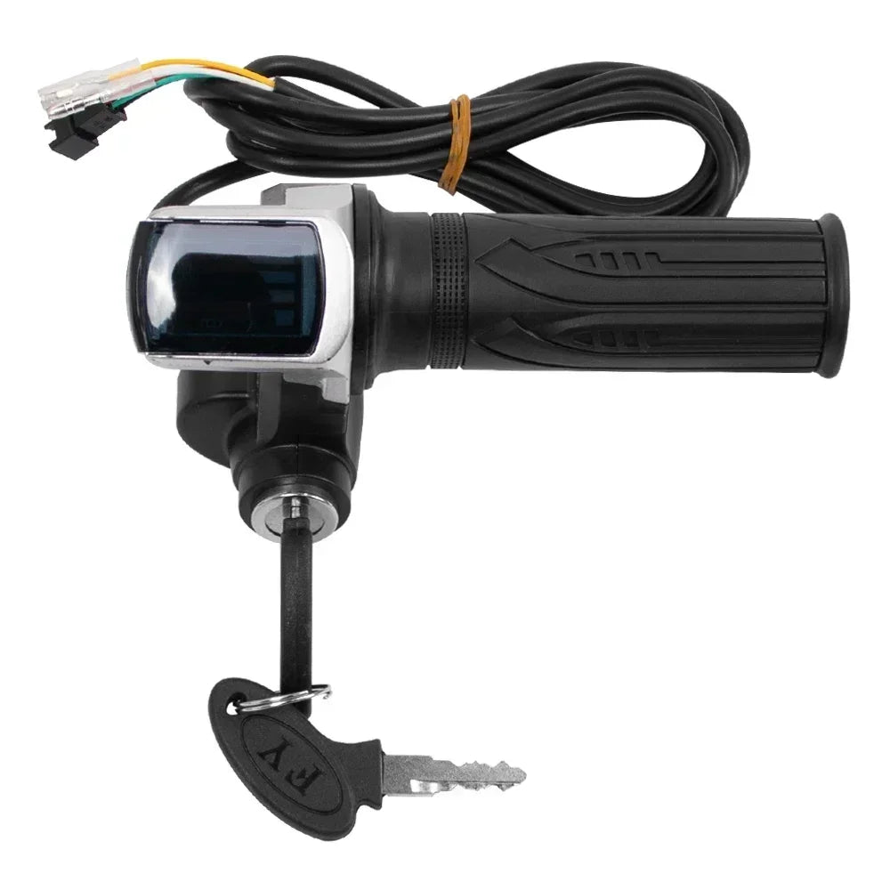 36V 48V 60V Electric Bike Throttle Grip, Electric Bicycle Handlebar with Lock, Scooter Throttle Power Indicator LED Display Key