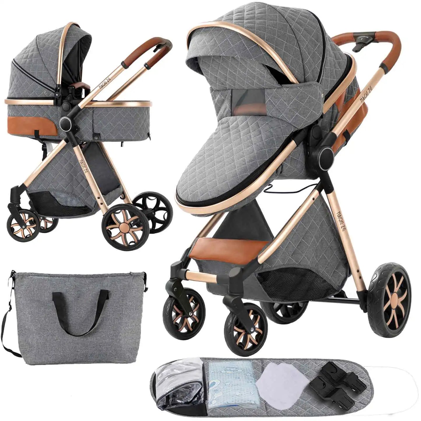 Poussette Bébé 2 en 1 Nouveau-Né — Chariot Landau 4 Roues Accessoires