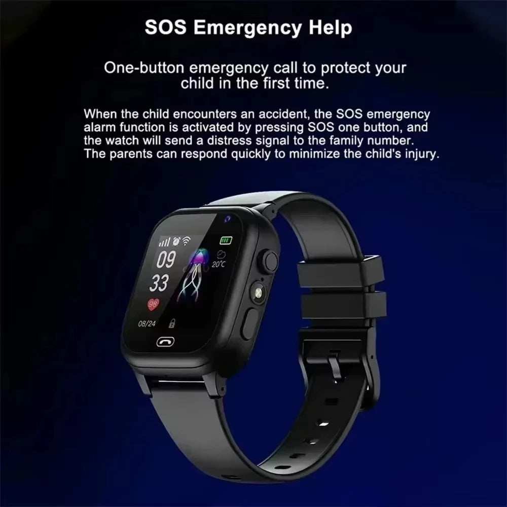 Montre connectée enfants 2026 — SOS, GPS, carte SIM, appel, caméra, étanche, cadeau