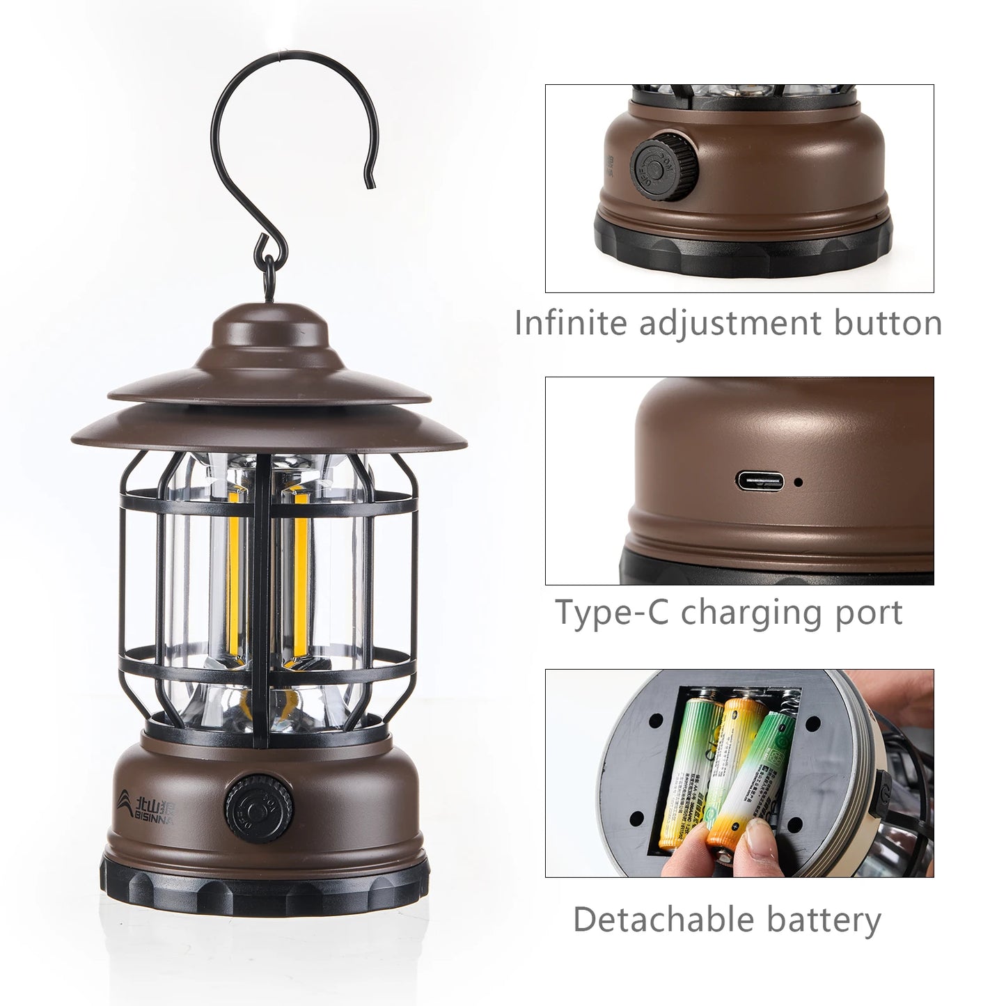 BISINNA Camping lumières longue Endurance tente extérieure lumières Rechargeable/batterie étanche Camping lumières rétro atmosphère lumières