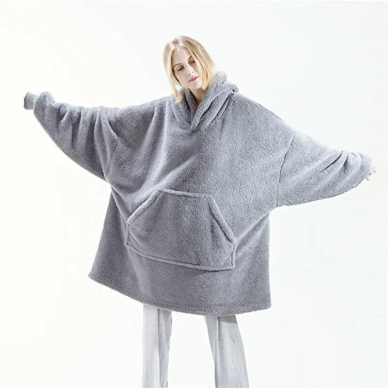 Femmes hiver épais chaud vêtements d'extérieur à capuche solide élégant doux Double polaire veste unisexe poche pull longs sweats à capuche vêtements de maison