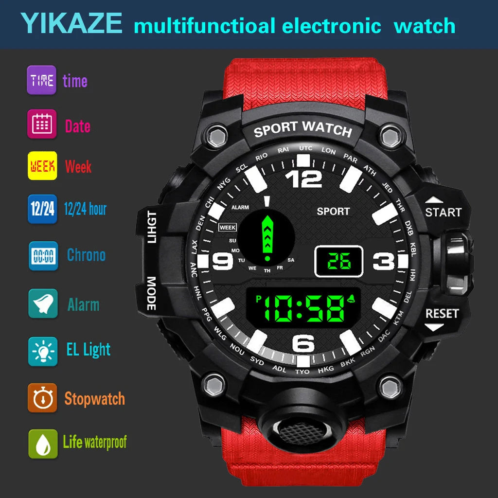 Montre pour hommes de mode sport montre-bracelet électronique grand cadran multifonctionnel étanche alarme lumineuse enfants montre militaire pour hommes