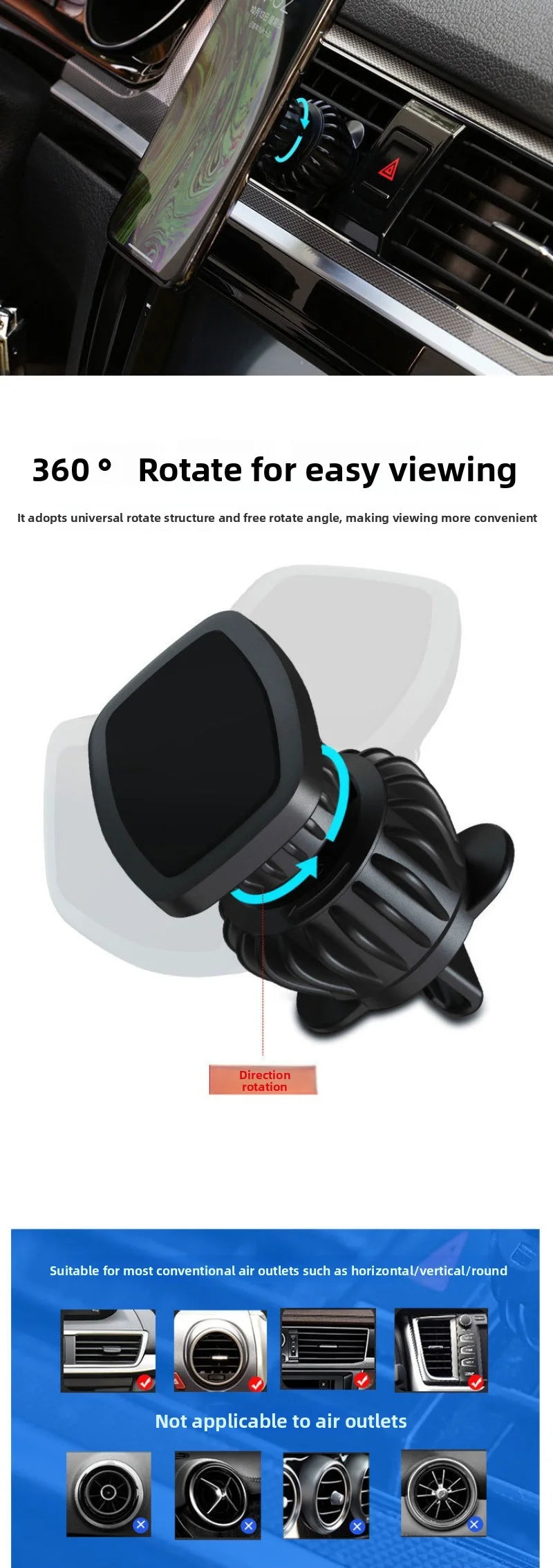 support téléphone voiture,Support magnétique de téléphone portable pour voiture, accessoires de voiture, rotation réglable à 360 degrés