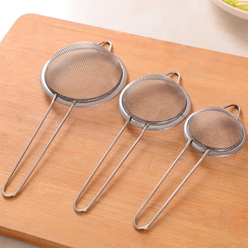 Passoire à mailles fines en acier inoxydable, avec poignée et crochet robustes, tamis pour jus de lait de soja, outils de cuisine 3 pièces