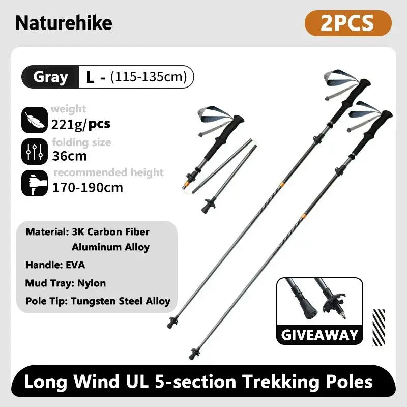 Naturehike bâtons de Trekking en Fiber de carbone 5 Sections bâtons d'escalade pliants portables randonnée en plein air bâtons de marche pliables
