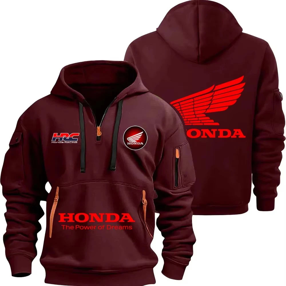 Sweat À Capuche Zipper Moto Sport — Demi Fermeture Éclair Poche Printemps Automne
