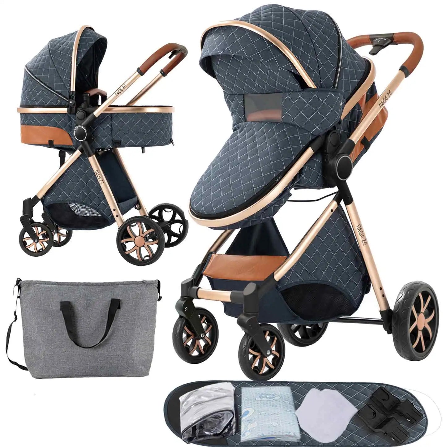 Poussette Bébé 2 en 1 Nouveau-Né — Chariot Landau 4 Roues Accessoires