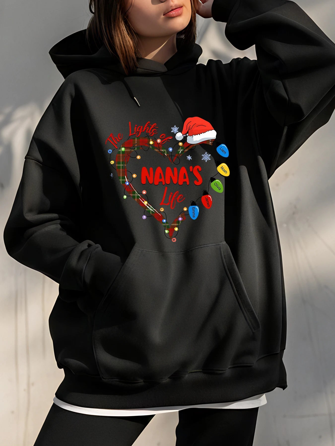 Christmas Life Light Heart Chain Print Men Women Hoodie Autumn Winter Daily Outdoor Casual