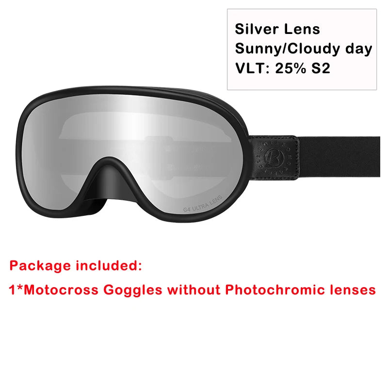 BOLLFO Vintage Photochromic Motorcycle Goggles Motocross Riding Gear UV400 Anti-Fog Ski Snowmobile Snowboard Goggles