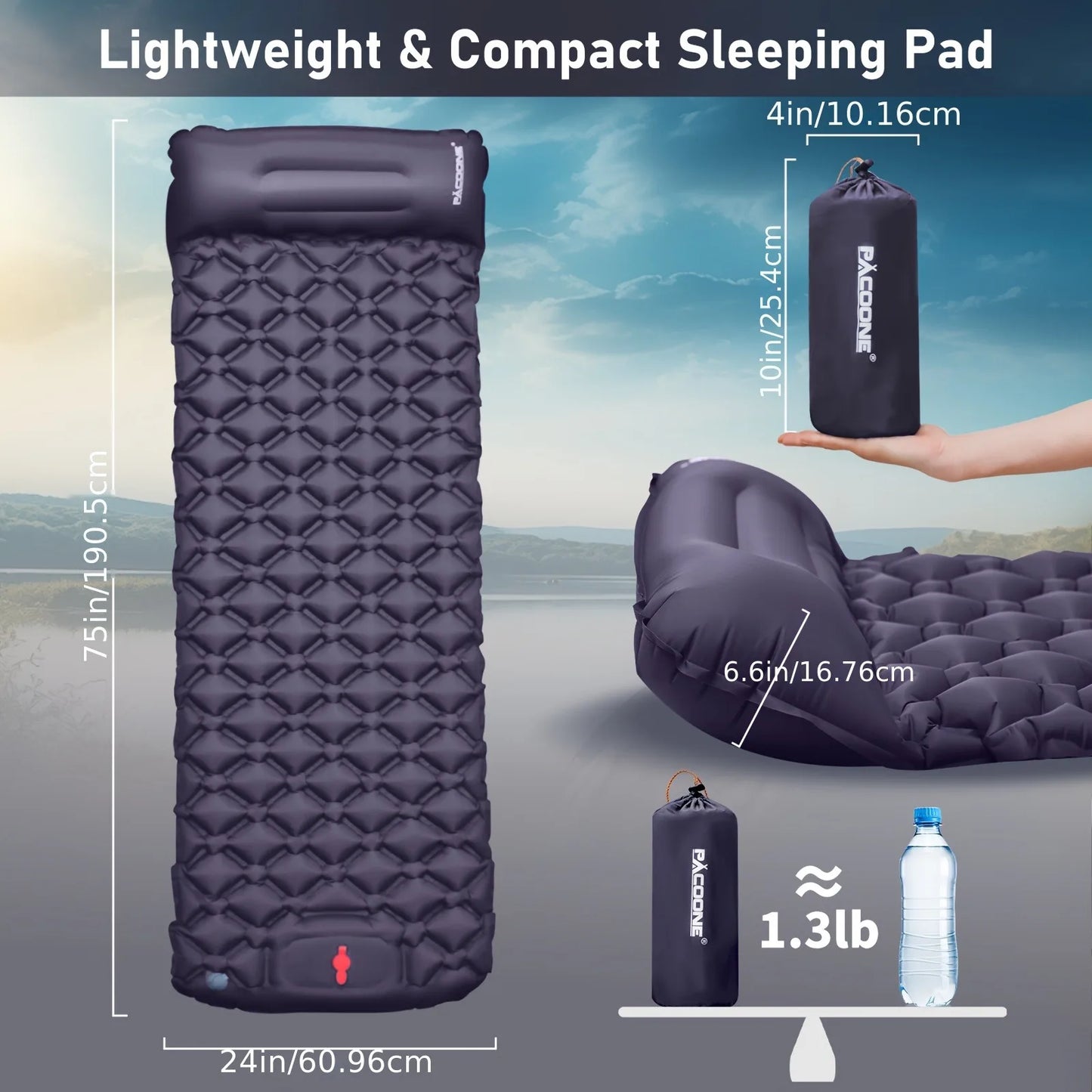 PACOONE – matelas gonflable de type presse pour Camping, imperméable à l'humidité, coussin de couchage d'extérieur, tapis d'air de plage, tente, coussin de voyage