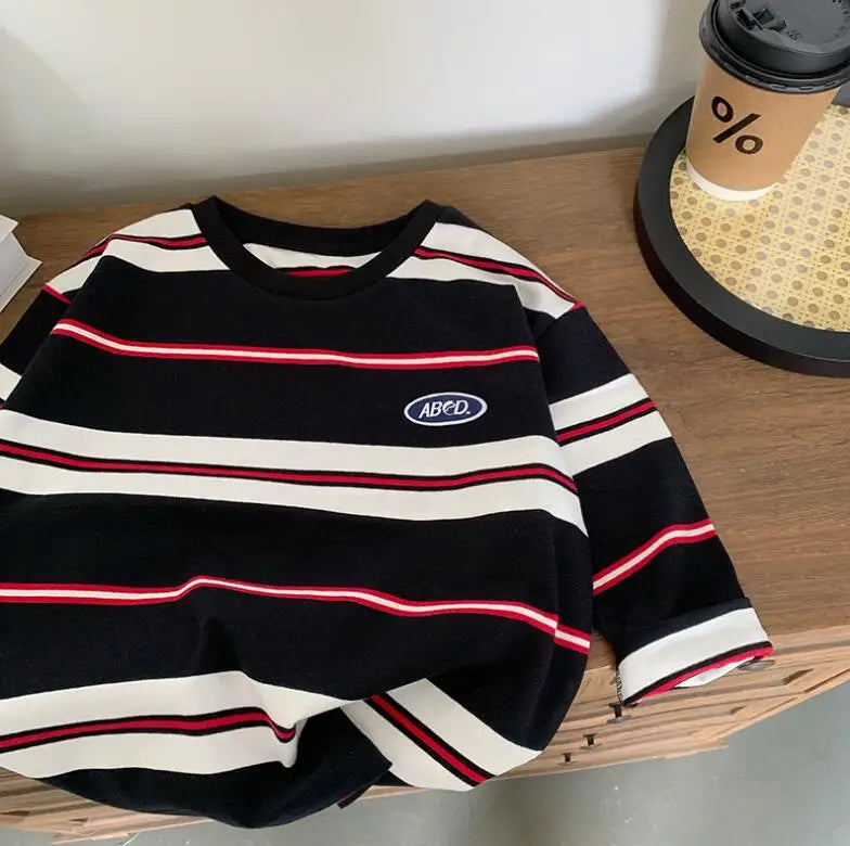 2025 automne enfants vêtements filles manches longues chemises à bascule Cool garçons rayure coton T-shirt adolescent ample décontracté 2-7y enfants haut